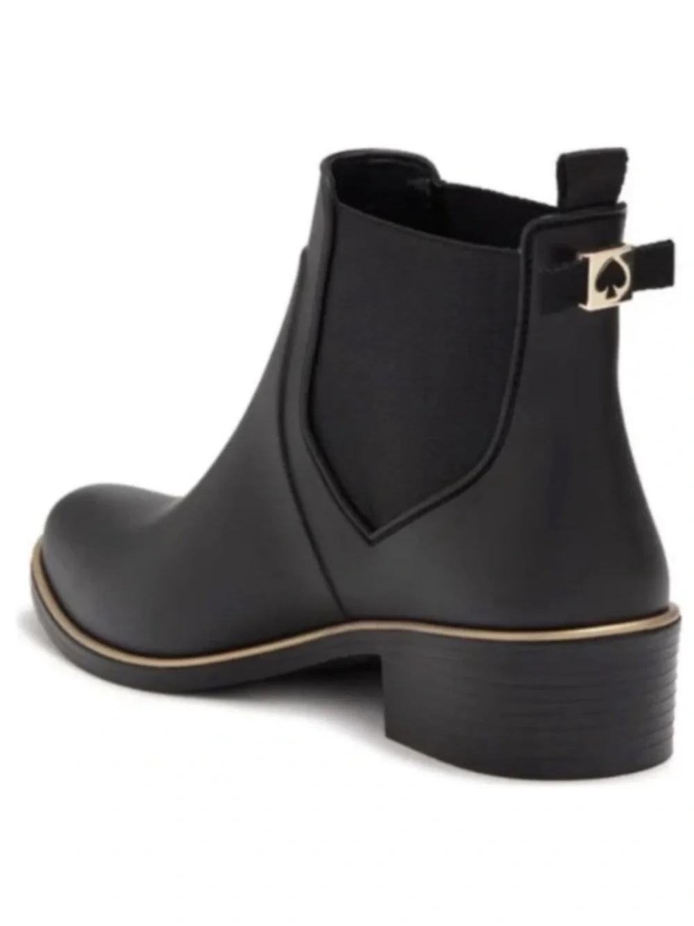 Kate Spade Solstice Black Gold Rain Boots with Spade Detail Size 6